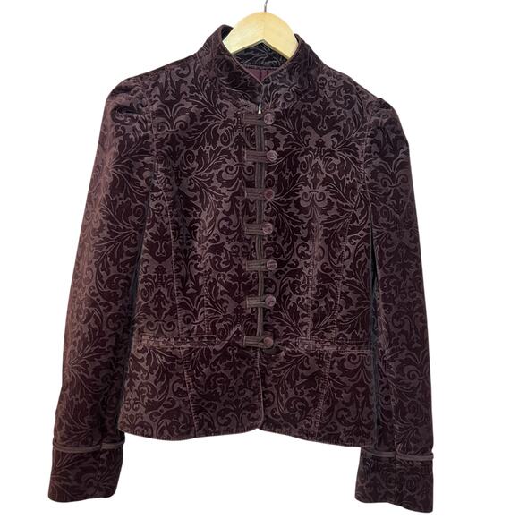 Ann Taylor LOFT Burgundy Velvet Brocade Military Jacket – Women’s Size 8 - Picture 2 of 6
